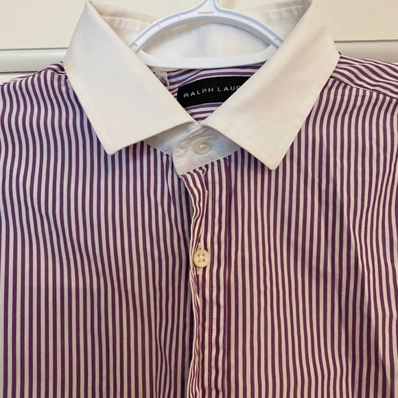Ralph Lauren black label Extended Cuff Cotton Shirt Purple Stripe 33647 - Picture 10 of 14